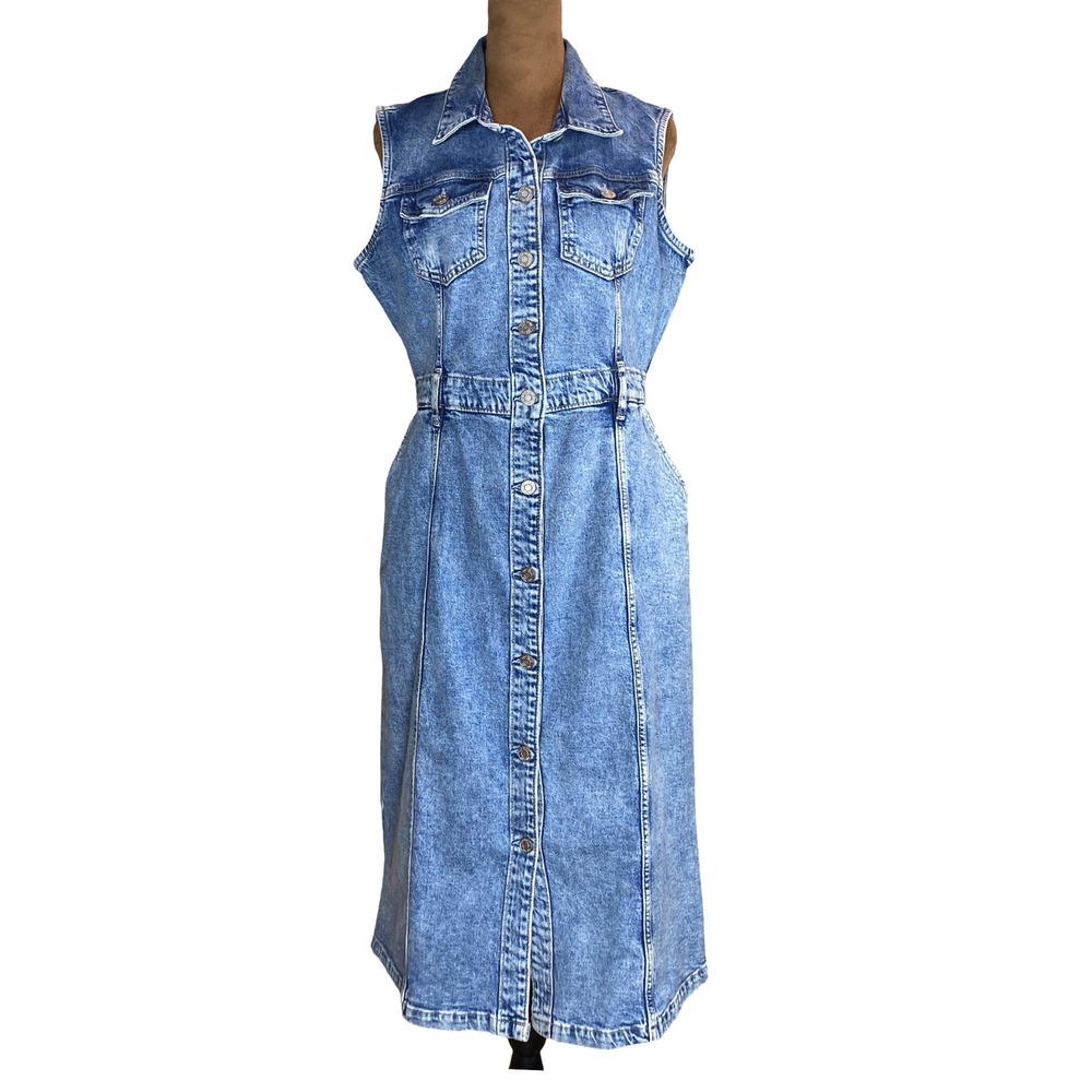 Gap Denim Sleeveless Button Front Midi Dress Medium Wash Blue Womens Size 8